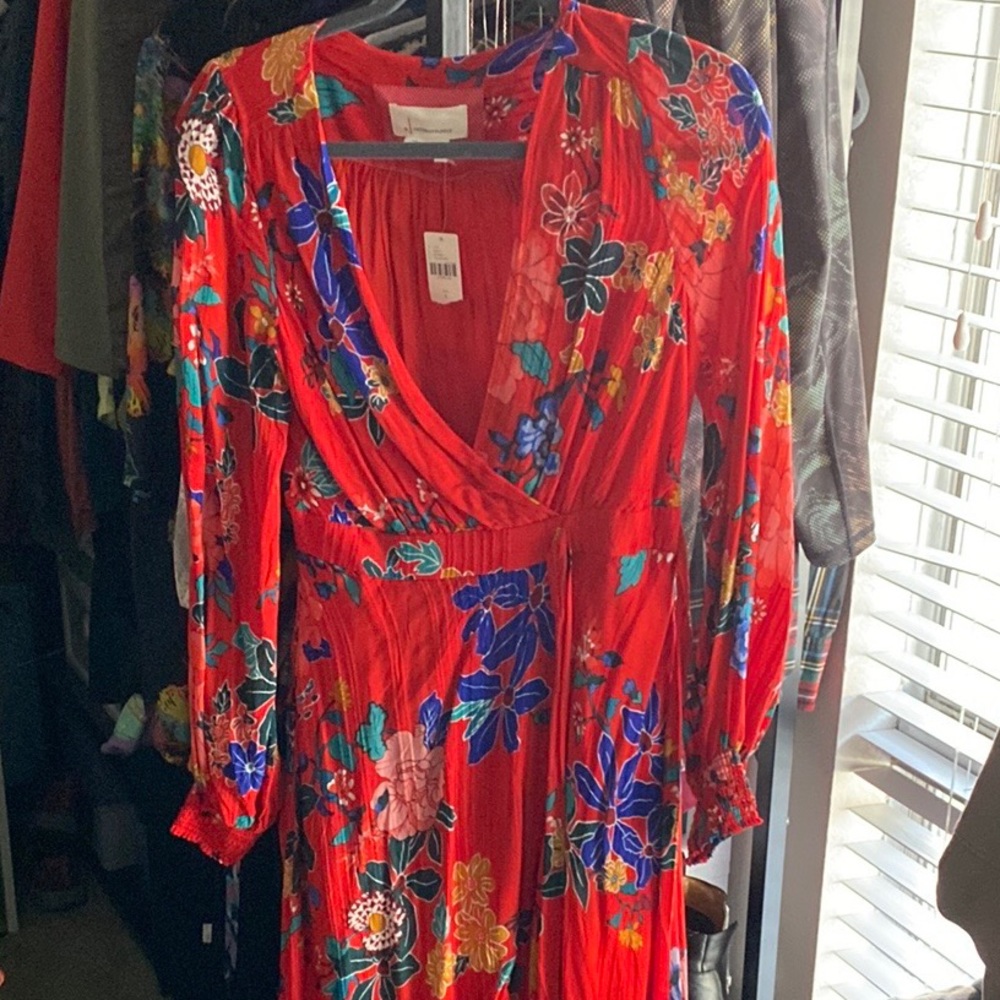 Anthropologie Red Floral Bohemian Dress